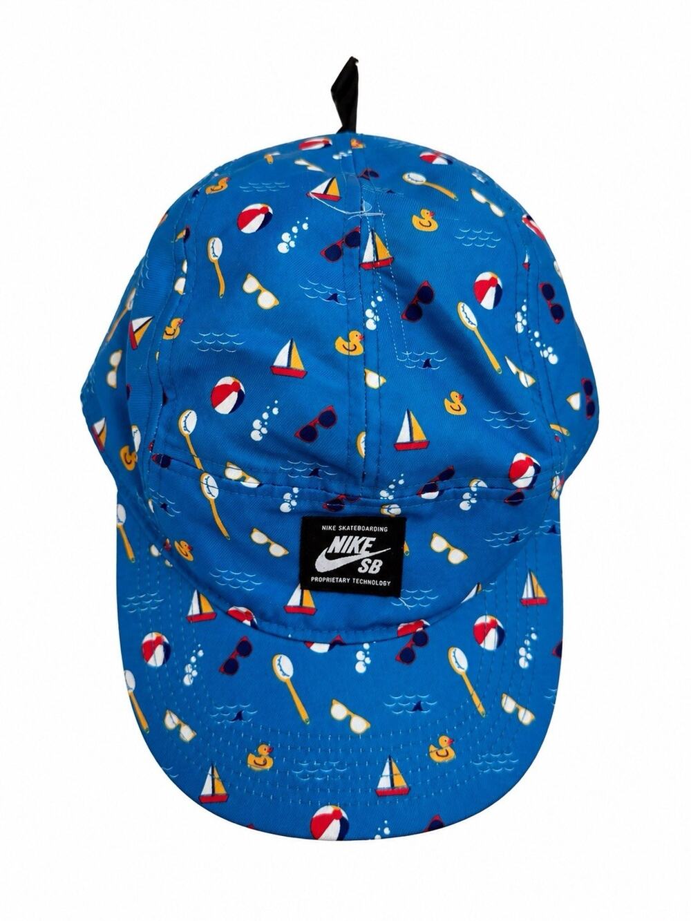 Nike SB 5 Panel Hat Blue Pool Party Swim Print Skateboarding Strapback Cap